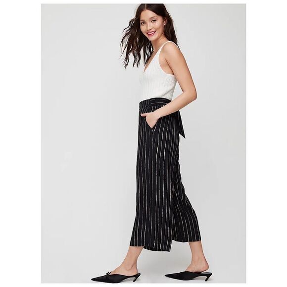 Aritzia-Wilfred Faun Tie Back Stripe Wide Leg Pants (Size: Medium) - Picture 1 of 10